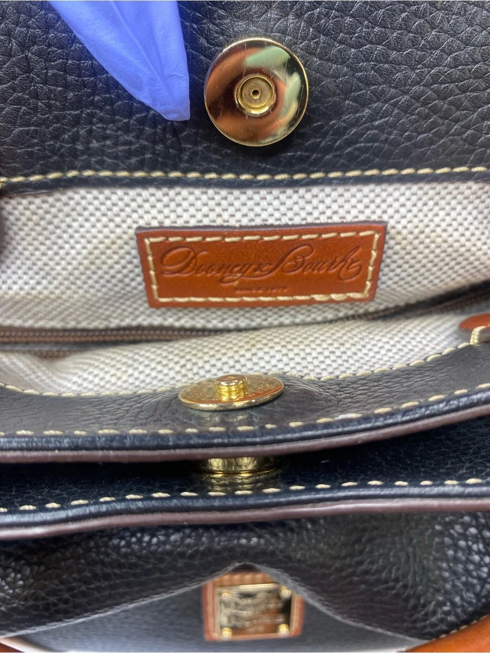 Dooney & Bourke Black and Tan Pebble Leather Satchel with Top Handles